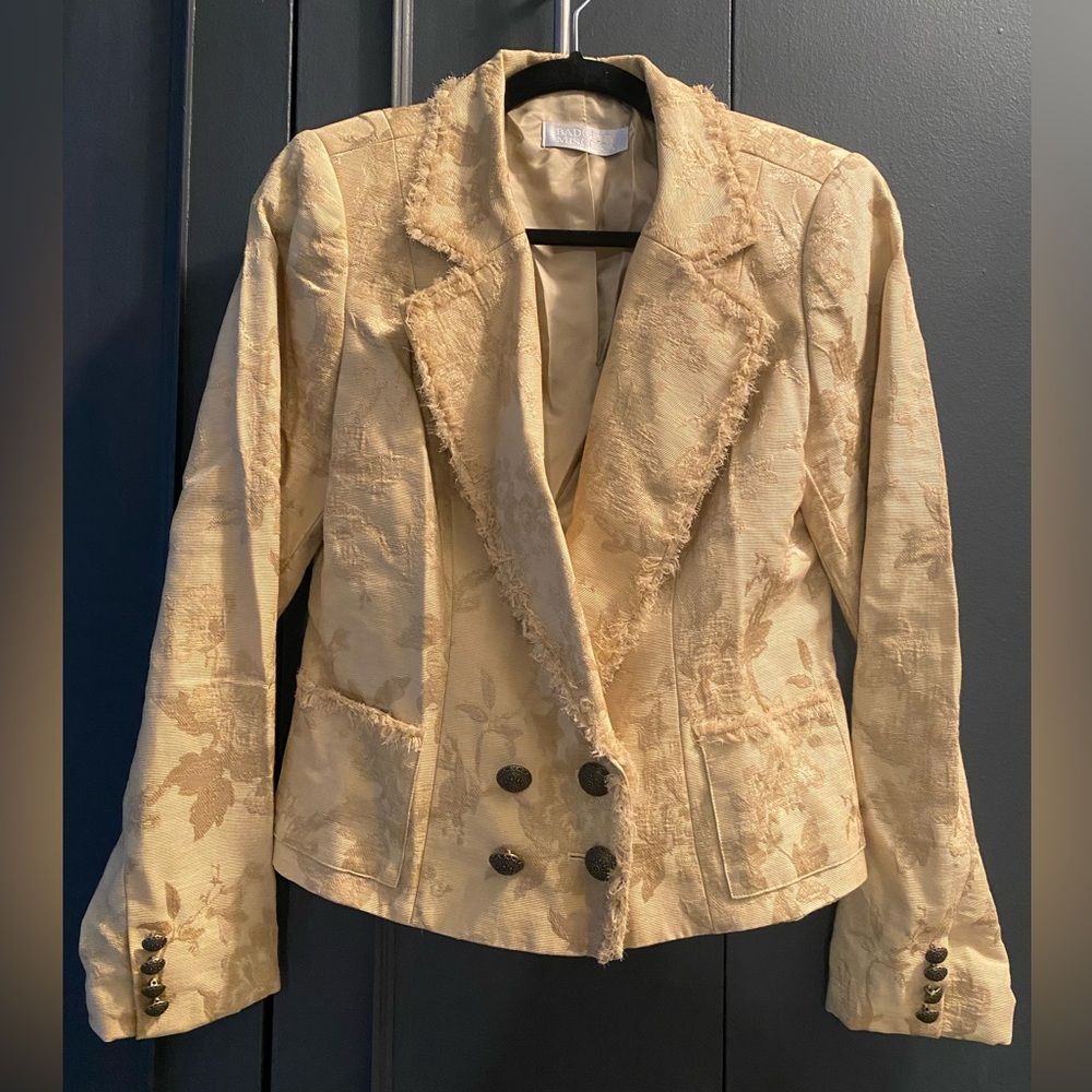 Badgley Mischka - Metallic Gold Brocade Double Breasted Blazer Jacket - Size 8
